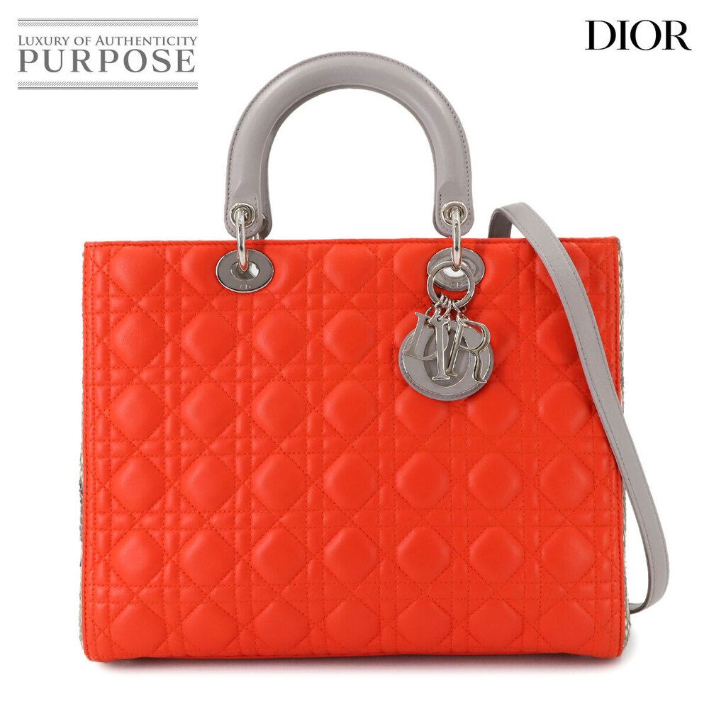 Christian Dior Cannage Lady Hand Shoulder Bag Leather Python Red Gray